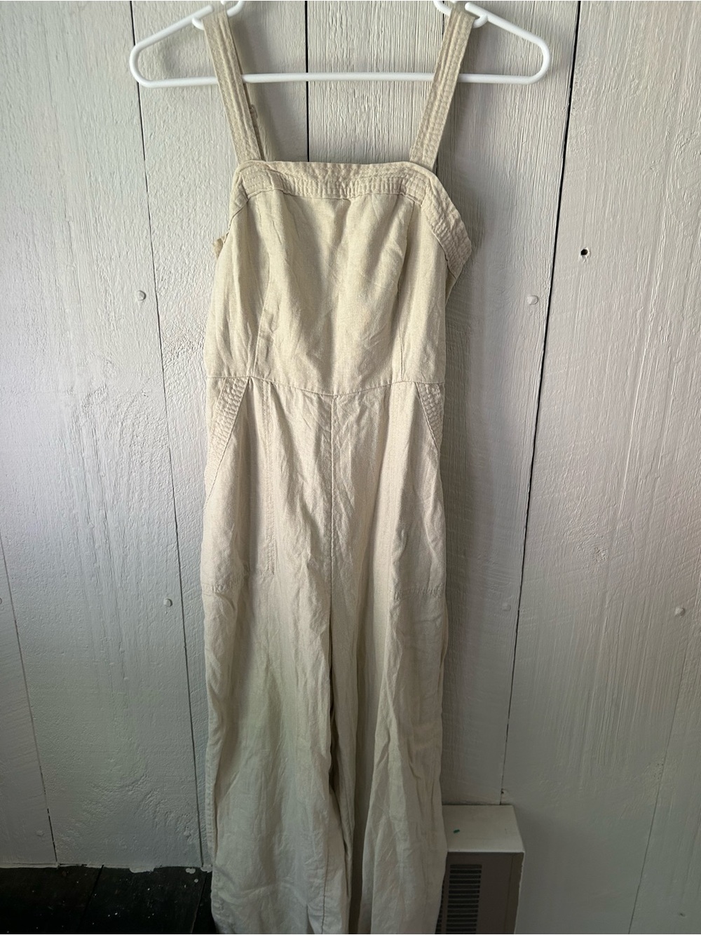 Cream Wide-Leg Linen Jumpsuit with Straps